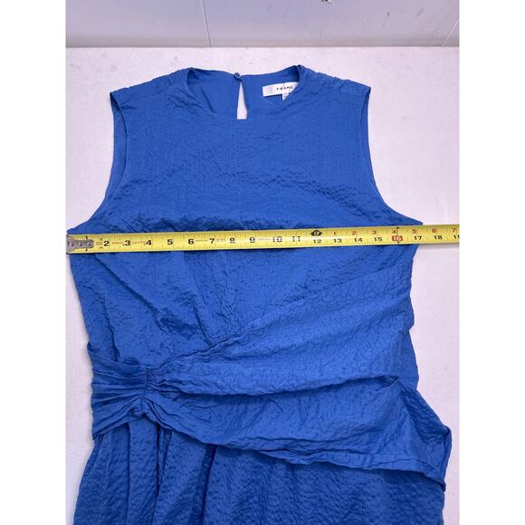 FRAME Ruched Sleeveless Cotton Midi Dress In Coastal Blue Size s - Picture 9 of 10